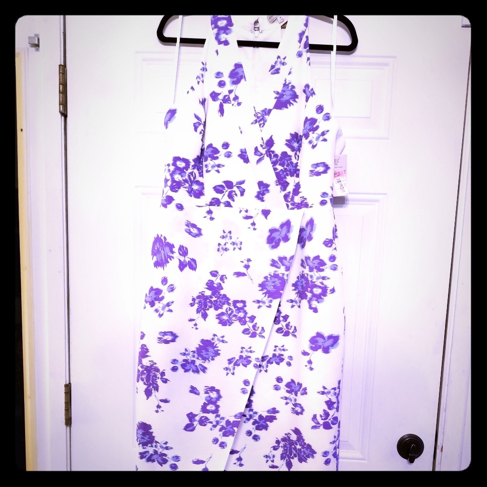 White and Purple Wrap Style Dress